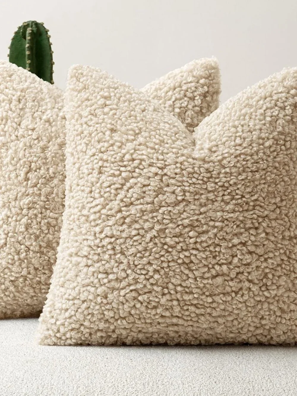 Faux Fur Throw Pillow Covers 20x20 Inch Set of 2 Boucle Neutral Decorative Sherp